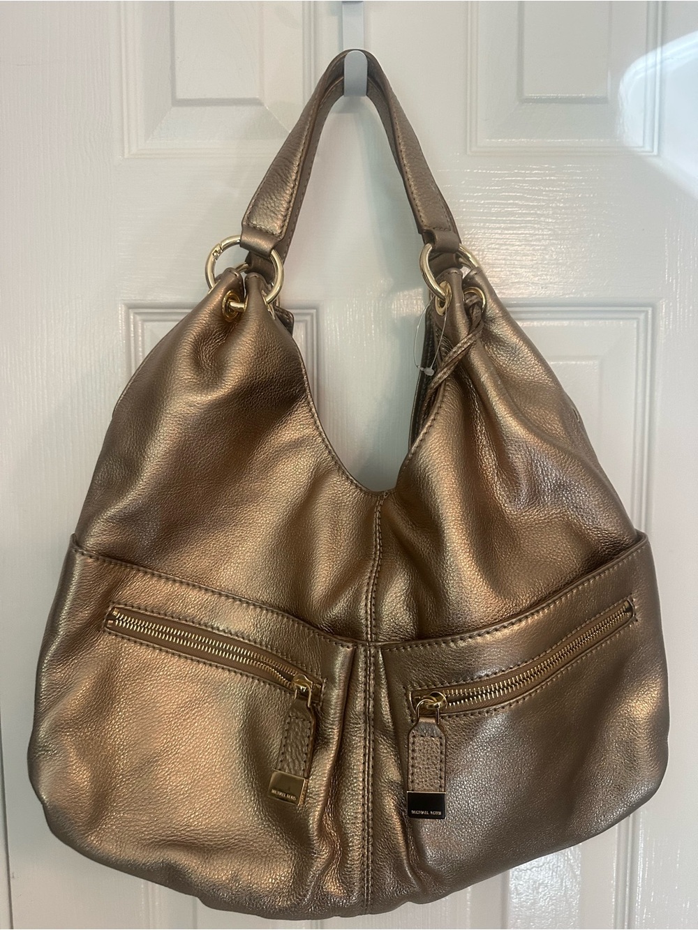 Michael Kors Metallic Bronze Leather Hobo Shoulder Bag